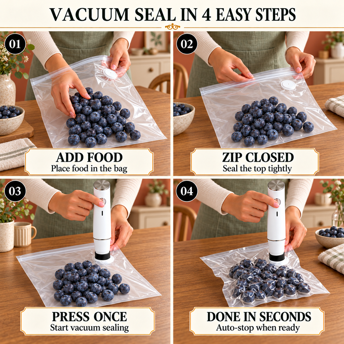 Portable Vacuum Food Sealer Bundle | Keeps Food Fresh 5x Longer