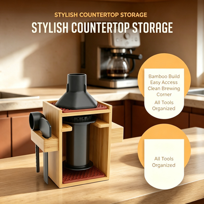 Bamboo Coffee Maker Organizer Stand