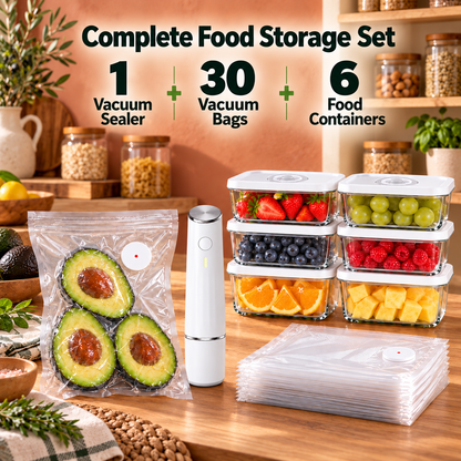 Portable Vacuum Food Sealer Bundle | Keeps Food Fresh 5x Longer