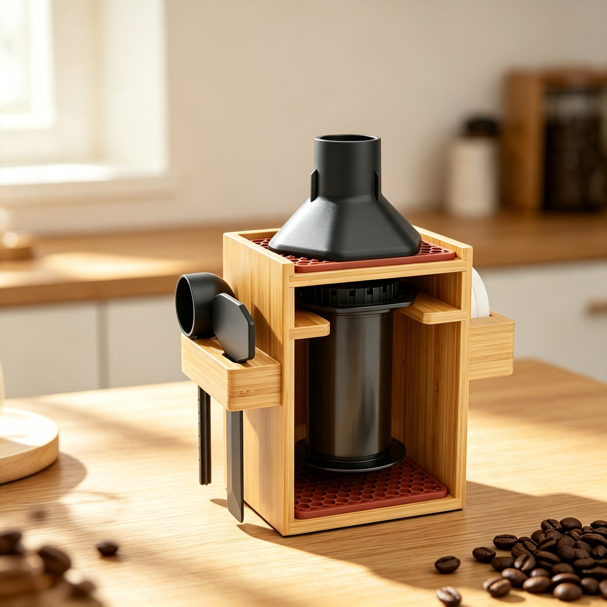 Bamboo Coffee Maker Organizer Stand