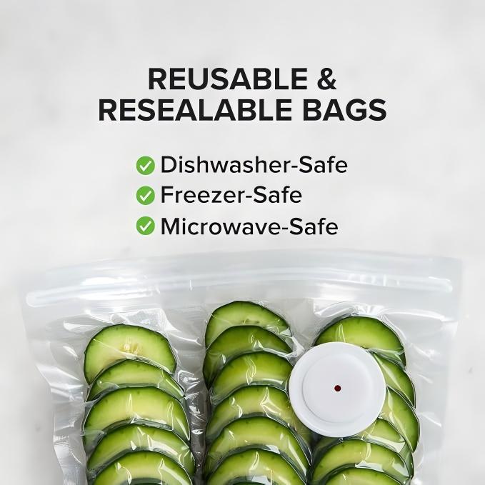 20-Pack Reusable Vacuum Food Bags (12x13") - BPA-Free, Leak-Proof, Freezer Safe