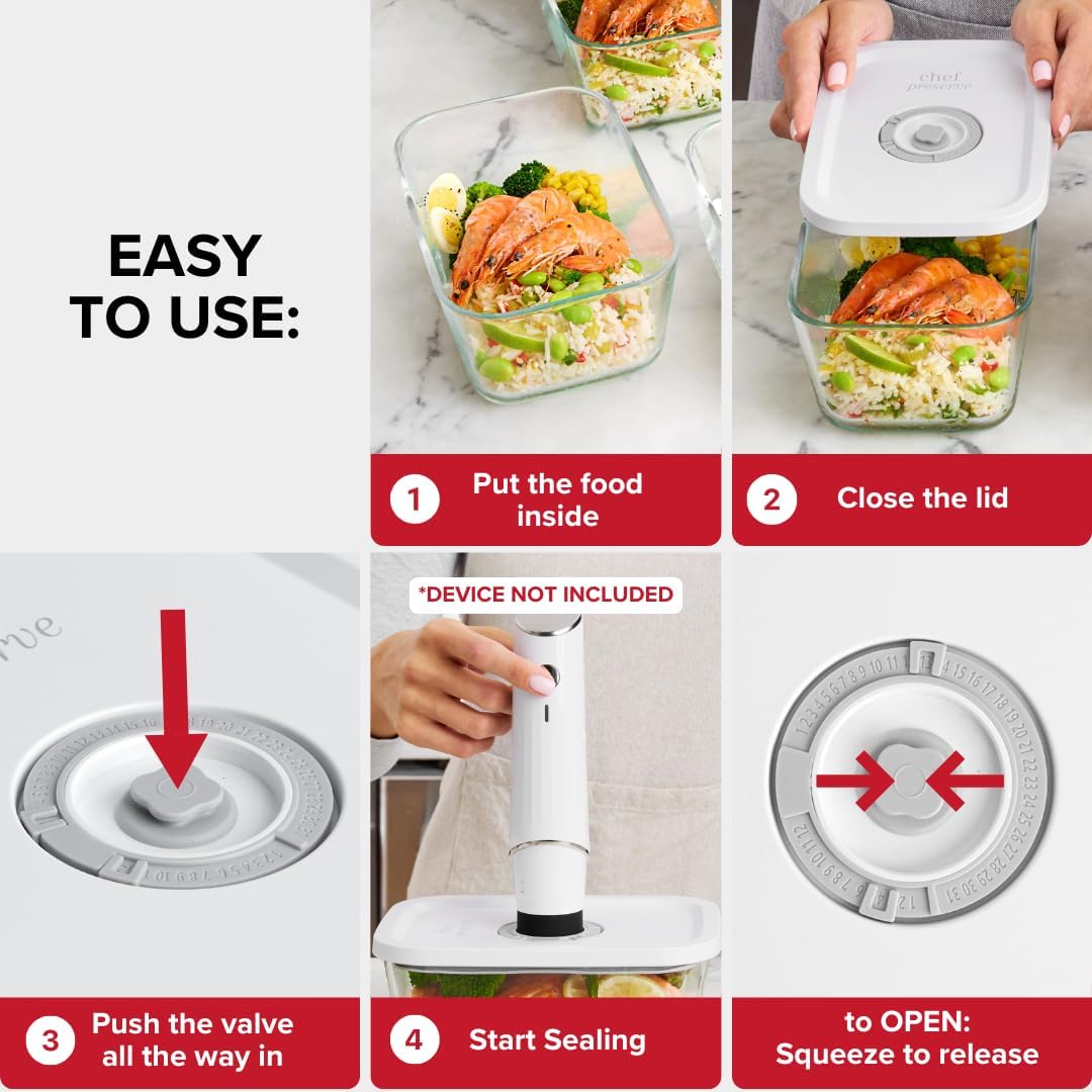 3x Large Glass Vacuum Food Containers - For Handheld Sealers