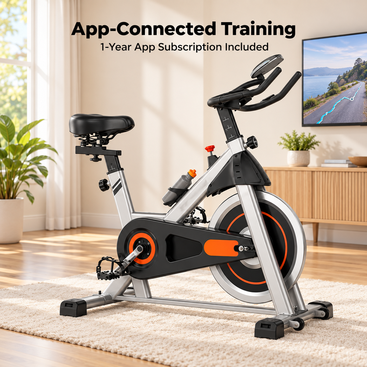 Indoor Exercise Bike with 25 lb Flywheel & Adjustable Fit