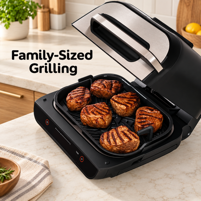 6-in-1 Indoor Electric Grill & Air Fryer with Smart Thermometer